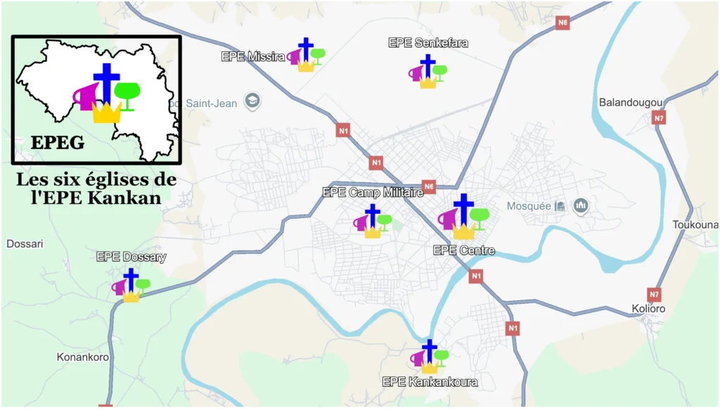 Les six églises de l'EPE à Kankan Connectez-vous avec les six églises de l'EPE à Kankan