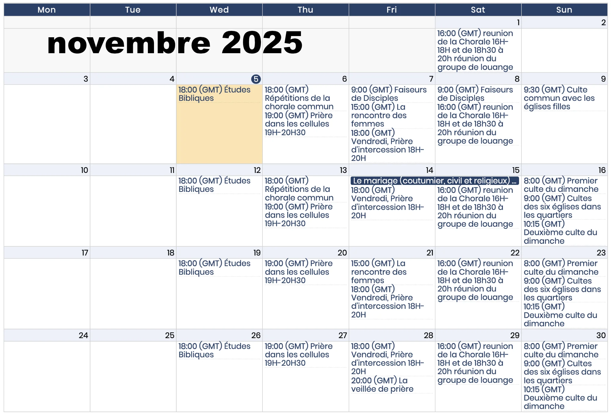 Calendrier novembre 2025